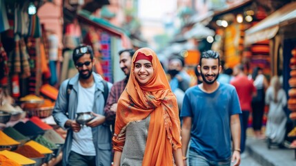 Vibrant marrakech street market  a feast of colorful spices and traditional textiles