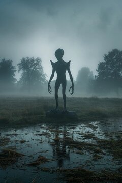 Fog envelops a mysterious figure in a field at night in the ypMs