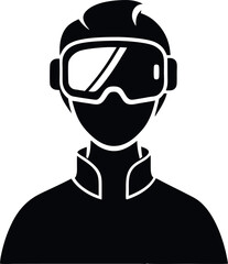 Minimalistic Black Silhouette Vector Illustration of a Man Using a VR Headset, Futuristic Digital Virtual Reality Experience, Gaming Technology, Immersive Design for Tech Enthusiasts and VR Lovers
