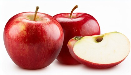 apple isolated red apple on white background set of whole half slice red apples full depth of field