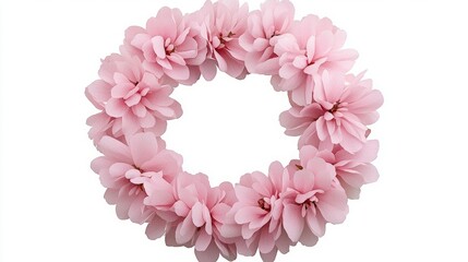 Pink peonies dreamy femininity gardening petal. A delicate pink floral wreath composed of soft, synthetic blossoms, ideal for decorative purposes or special occasions.