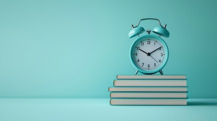 Morning wakeup ritual twinbell alarm clock on books bright space time management calm environment