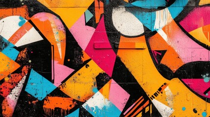 Fototapeta premium Vibrant Graffiti Mosaic Art, Urban Wall, Digital Artwork, Colorful Environment, Close-up View, Creative Expression
