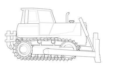 Bulldozer sketch concept 3D illustration