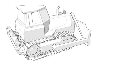 Bulldozer sketch concept 3D illustration