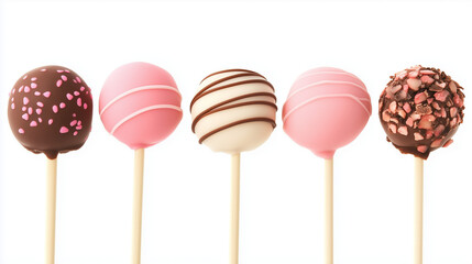 set of lollipops chocolate icing isolated on white background