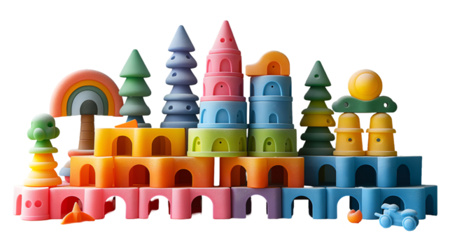 Rainbow Stacking Blocks Colorful Playset, Educational Toy for Kids' Learning and Fun, isolated on transparent background.