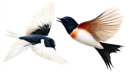 Obraz premium In a vibrant display of feathers, two enchanting birds twist and turn, embodying the spirit of freedom and the beauty of spring’s arrival