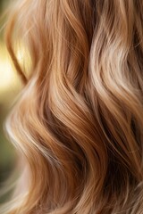 Fototapeta premium Golden caramel-blonde hair falling in soft waves down the back
