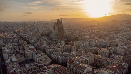 Sunset over the Barcelona city