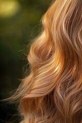 Naklejka premium Golden caramel-blonde hair falling in soft waves down the back
