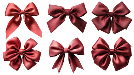 Red satin bows in various styles and sizes, perfect for gifts and decorations