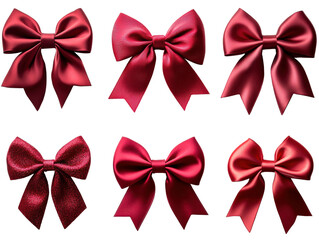 Red satin bows in various styles and textures, perfect for gifts and decorations