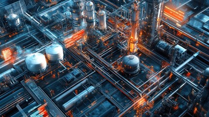 Futuristic Industrial Refinery Complex Aerial View