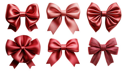 Red satin bows in various styles and sizes, perfect for gifts and decorations