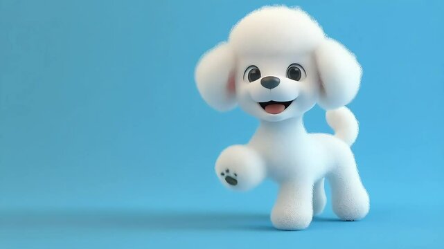 Cute Playful Cartoon White Poodle Puppy in 3D Animation Style