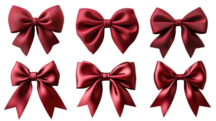 Red decorative bows in various styles and textures, perfect for gifts and celebrations