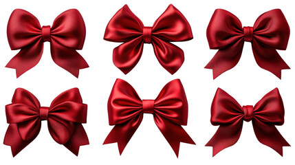 Red satin bows in various styles and sizes, perfect for decoration and gifts