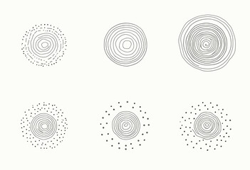 Six circles, each with a unique design and arrangement of dots, creating a visually appealing and intricate composition. Vector patterns, random pattern