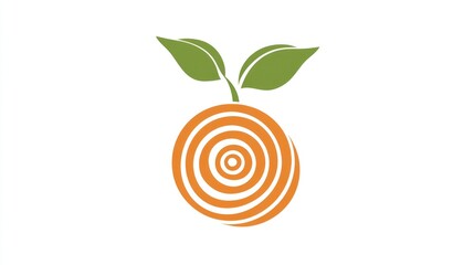 Stylized orange with leaves, white background; healthy food design