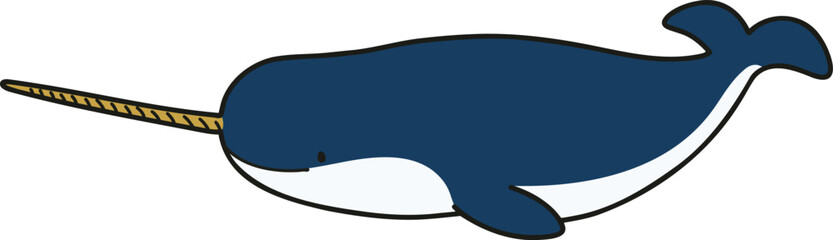Simple and adorable Narwhal line art illustration © YouStore
