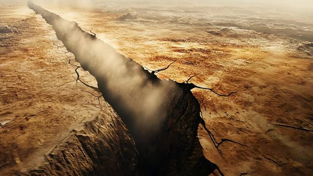 Dramatic Fault Line, A Deep Geological Rift Valley Landscape View
