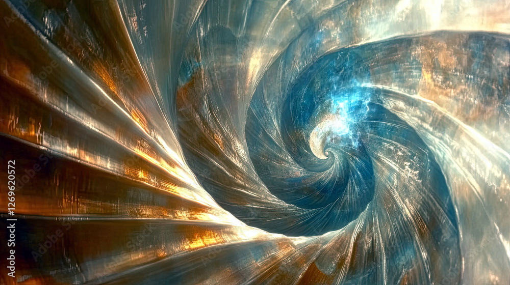 Poster floating nautilus shell unveils a cosmic galaxy in a captivating spiral