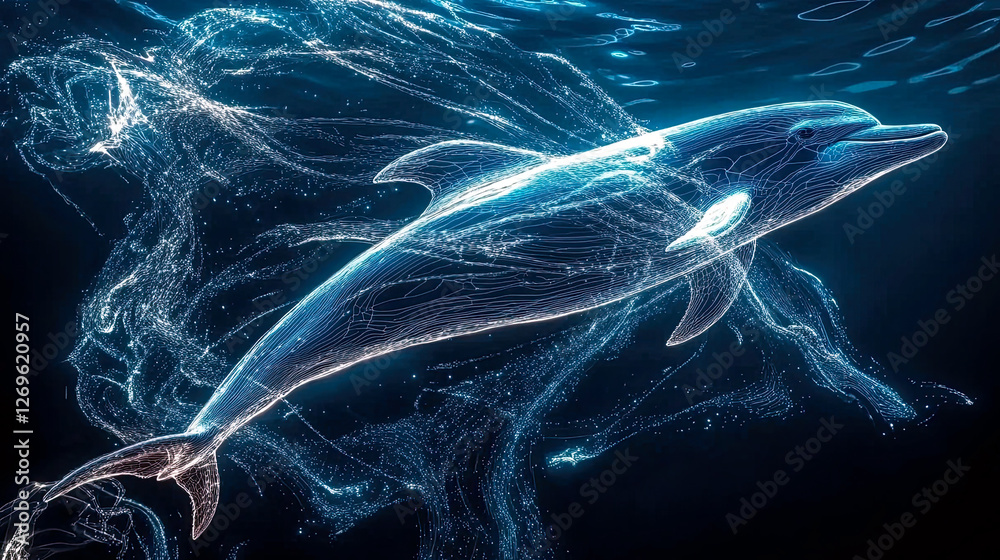 Aufkleber glowing dolphin explores a mystical wormhole with shimmering energy trails in a sci-fi world