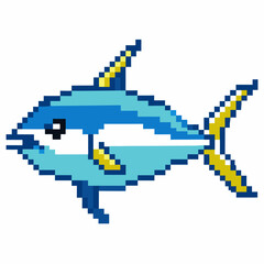 Pixel Art Blue Fish Illustration with Retro Video Game Aesthetic