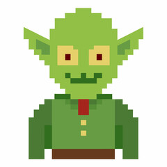 Retro 8 Bit Green Goblin Character Illustration in Pixel Art Style
