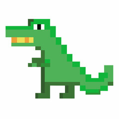 Pixel Art Dinosaur Illustration in Retro Green Style for Kids' Games and Digital Projects