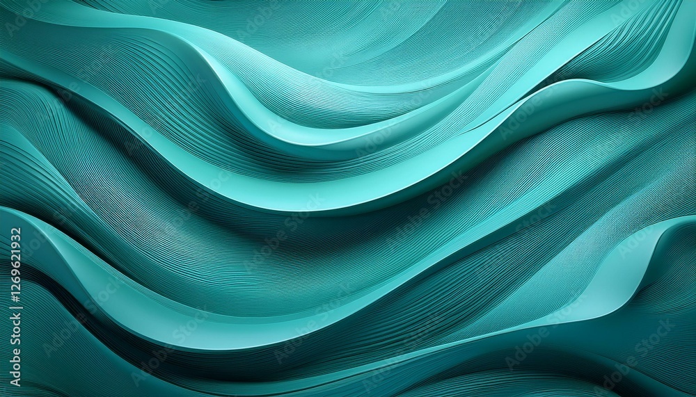 Wall mural abstract turquoise wave pattern with undulating 3d texture background design