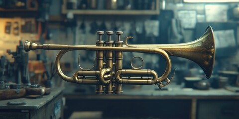 Obraz premium BRASS TRUMPET ON Table