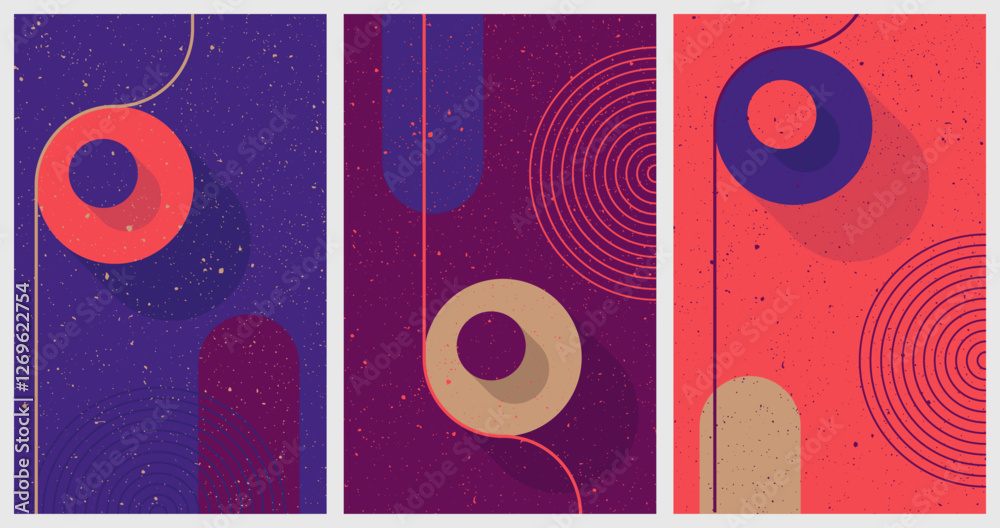 Poster abstract geometric background with retro aesthetic. a set of three abstract geometric designs featur