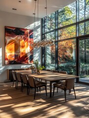 Fototapeta premium Dining Room with Large Painting
