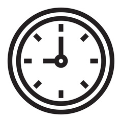Clock icon, time and watch symbol, black and white vector illustration isolated on white background.