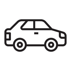 Car icon, automobile symbol, personal transportation and driving concept, black and white vector illustration isolated on white background.