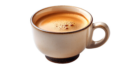 Fototapeta premium Espresso Coffee Brown Cup, Creamy Hot Beverage with Aroma for Italian Mornings, isolated on transparent background.