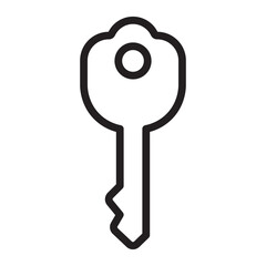 Key icon, security and access control symbol, black and white vector illustration isolated on white background.