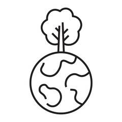 Tree on Earth icon, environmental conservation and sustainability symbol, black and white vector illustration isolated on white background.