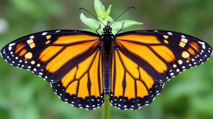 Naklejka premium Monarch Butterfly Perched on Milkweed Plant in Natural Habitat