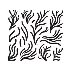 Obraz premium Hand drawn set of corals and seaweed silhouette