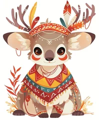 Fototapete Rund deer boho animal nursery cute clipart isolated on white background © QuietWord