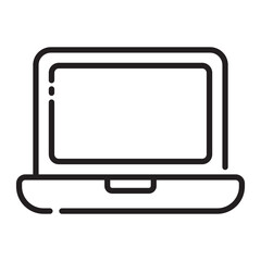 Laptop computer outline icon, digital technology and work symbol, black and white vector illustration isolated on white background.