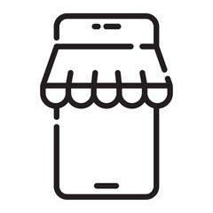 Online store mobile shopping outline icon, e-commerce and digital business symbol, black and white vector illustration isolated on white background.