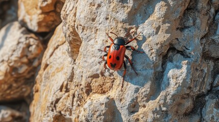 Small Beetle Navigating Textured Surface in Natural Environment