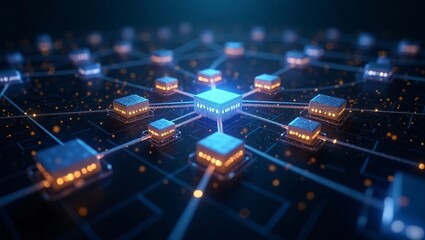 Obraz premium Internet Data and Blockchain. Futuristic Comcept. Artificial intelligence microchip. AI chipset on circuit board. Future technology 