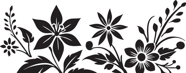 a set of black and white flowers on a white background