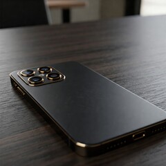 Elegant Smartphone Resting on a Dark Wooden Surface
