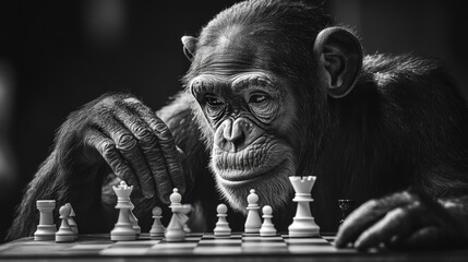 Chimpanzee Playing Chess